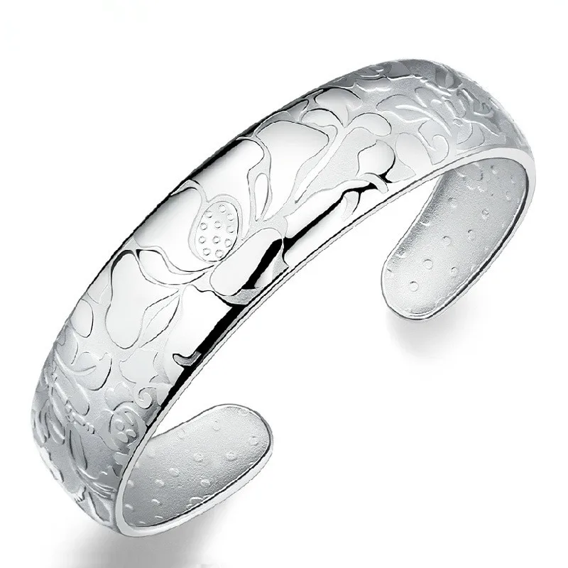 

100% 925 sterling silver fashion Lotus flower ladies`bangles jewelry no fade women cheap bangle wholesale drop shipping