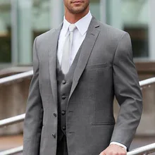 Изготовленный на заказ для измерения мужской костюм, на заказ Серый смокинг пиджак и брюки с v-образным вырезом жилет, Классический Серый Свадебный костюм для мужчин