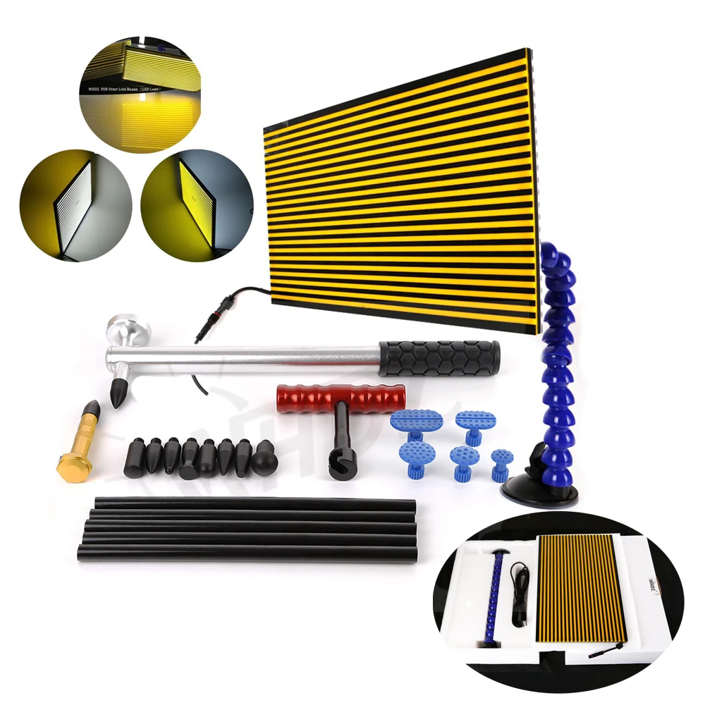 

WHDZ LED Line Board Paintless Dent Removal Repair Tool Kits Slide Hammer Knock Down Pen with POM tips Paintless Dent Repair Kit