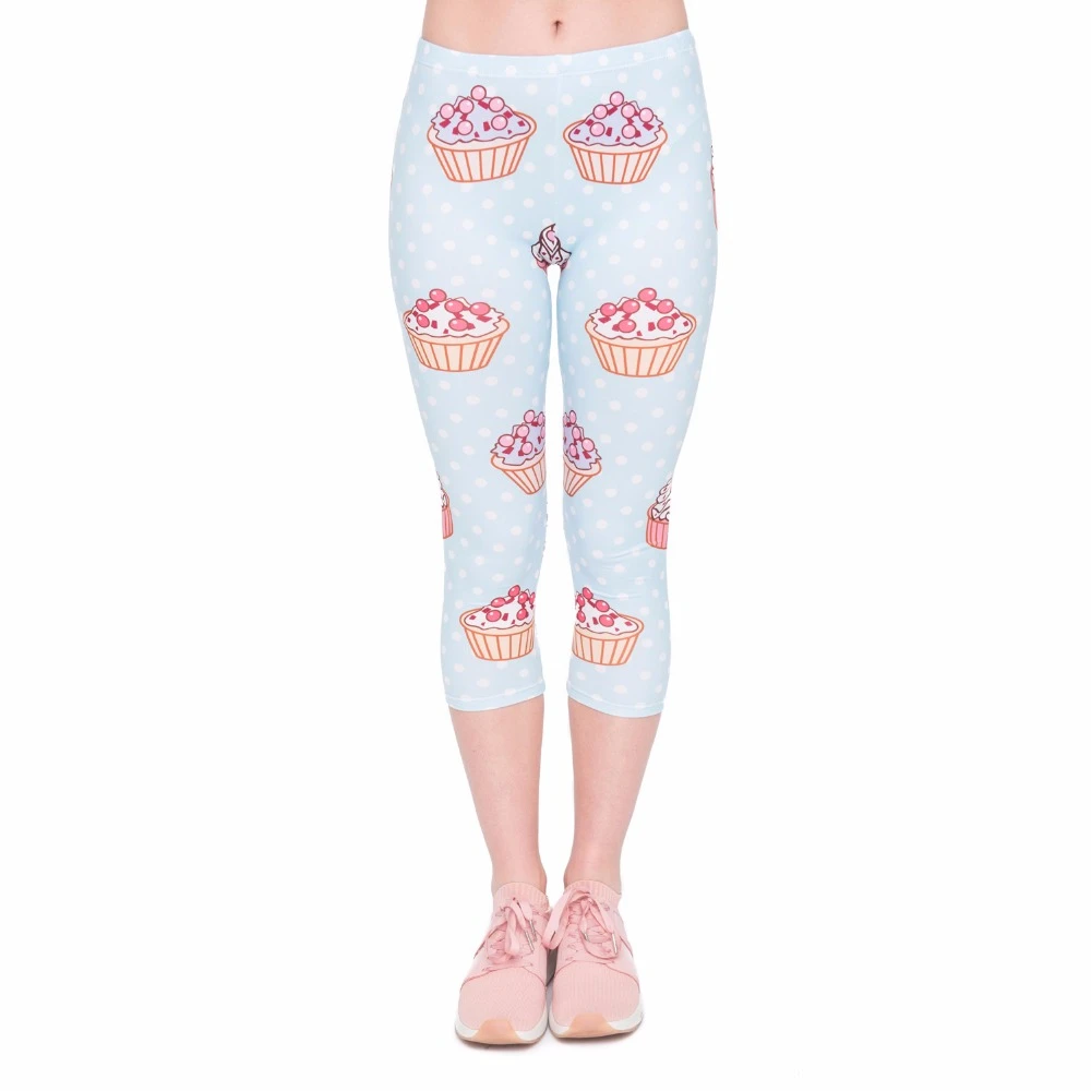 Summer High Quality Women Capri Leggings Cake Printing Sexy Mid-Calf 3/4 Trousers Movement Leggins Capri Pants Summer High Quality Women Capri Leggings Cake Printing Sexy Mid-Calf 3/4 Trousers Movement Leggins Capri Pants