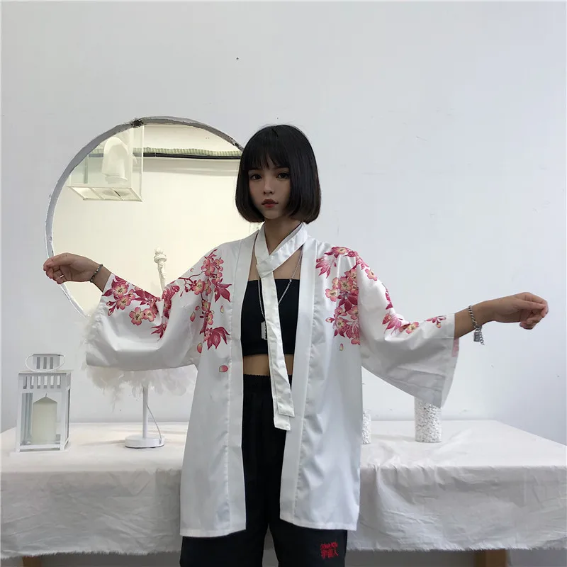 Пара носить топы 2019 новые летние японские кимоно футболки Harajuku Карп принтованная
