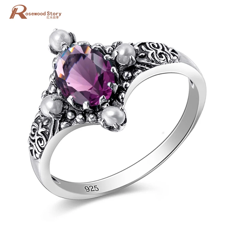 

Vintage Women Wedding Jewelry Charms Created Purple Crystal Stone Soild 925 Sterling Silver Engagement Ring Anel Aneis Size 4-11