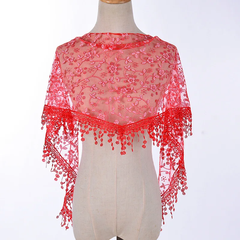 Брендовый модный кружевной полиэстеровый полый женский шарф с вышивкой и кисточками, треугольный шарф градиентного цвета, аксессуары для женщин