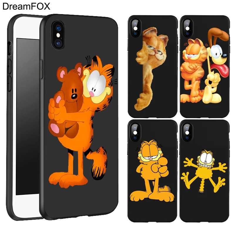 DREAMFOX L055 Гарфилд Черный Мягкий ТПУ силиконовый чехол для Apple iPhone 11 Pro XR XS Max X 8 7 6 6S Plus