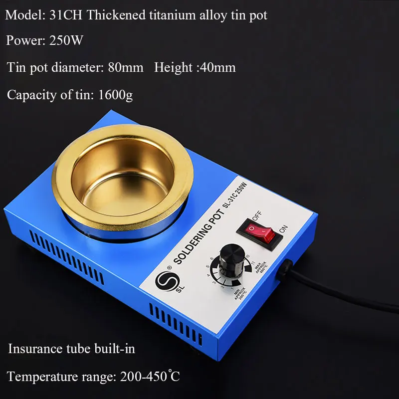 Свинцовая Регулируемая температура плавильной оловянной печи небольшой 100-300 Вт титановый сплав скамья паяльник dip паяльная машина - Цвет: 31CH