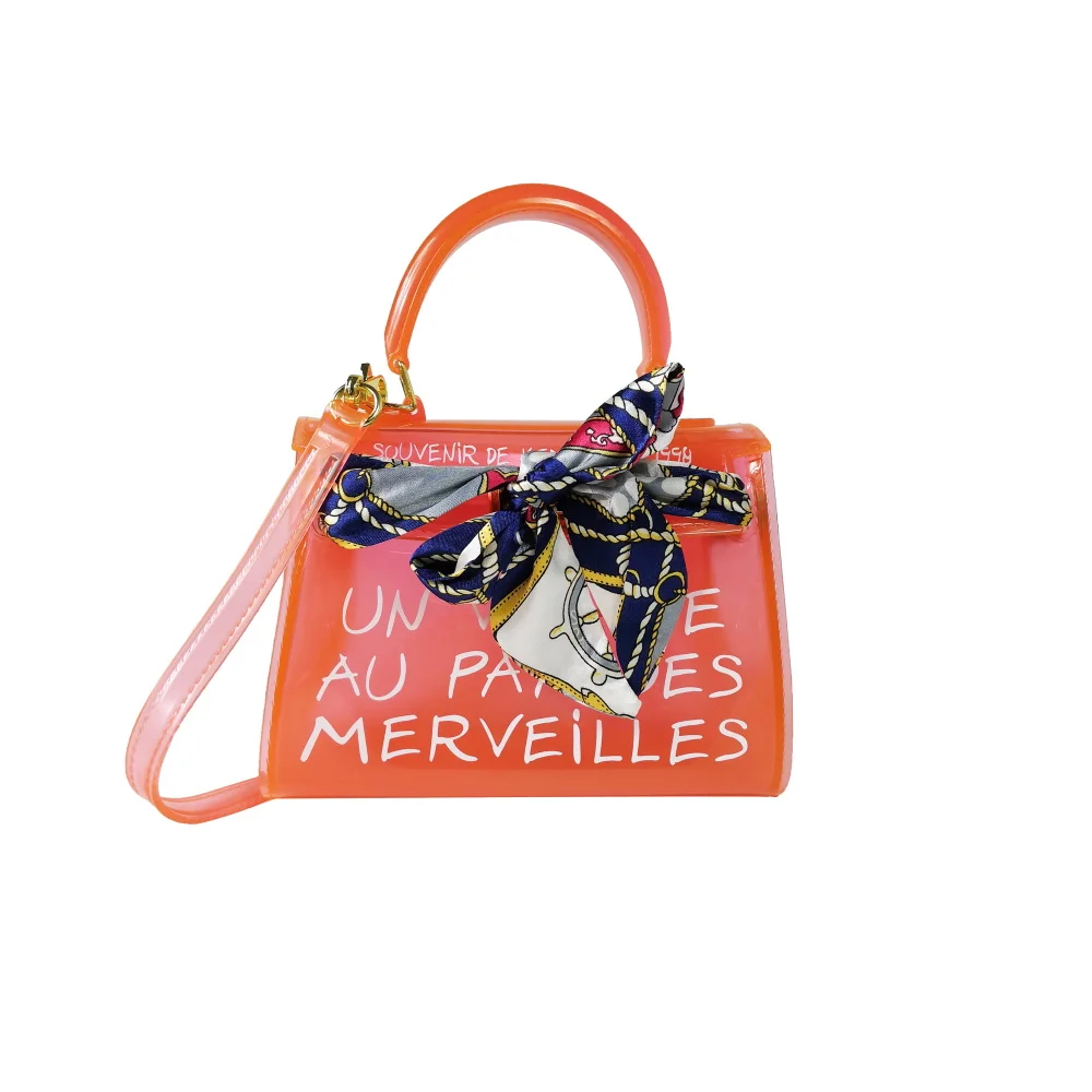 أعلى مقبض واضح شفاف PVC المرأة حقيبة يد حقائب كتف إلكتروني طباعة حلوى الهلام اللون رسول حقيبة Crossbody الفاخرة بولسا