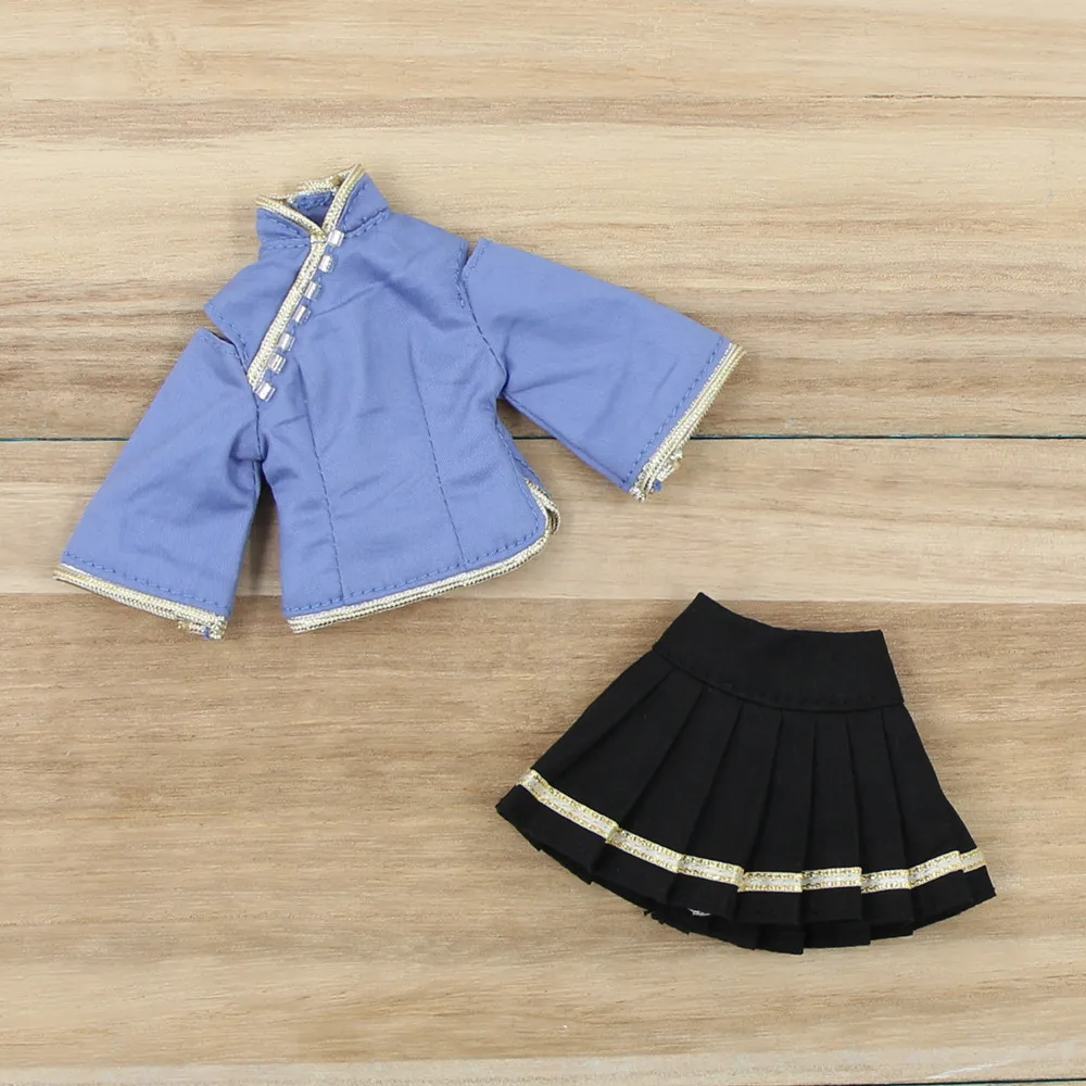 

1/6 BJD doll blyth doll icy clothes blue shirt black skirt and sorck for joint body doll