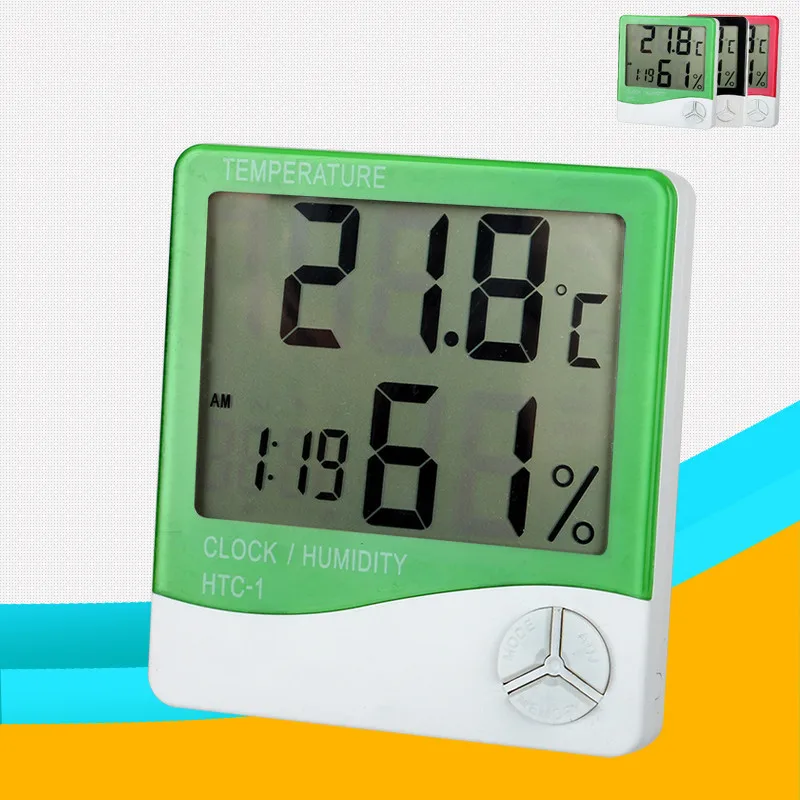 Цифровой ЖК-термометр гигрометр электронный измеритель температуры и влажности Метеостанция Крытый Открытый тестер будильник HTC-1 - Цвет: green
