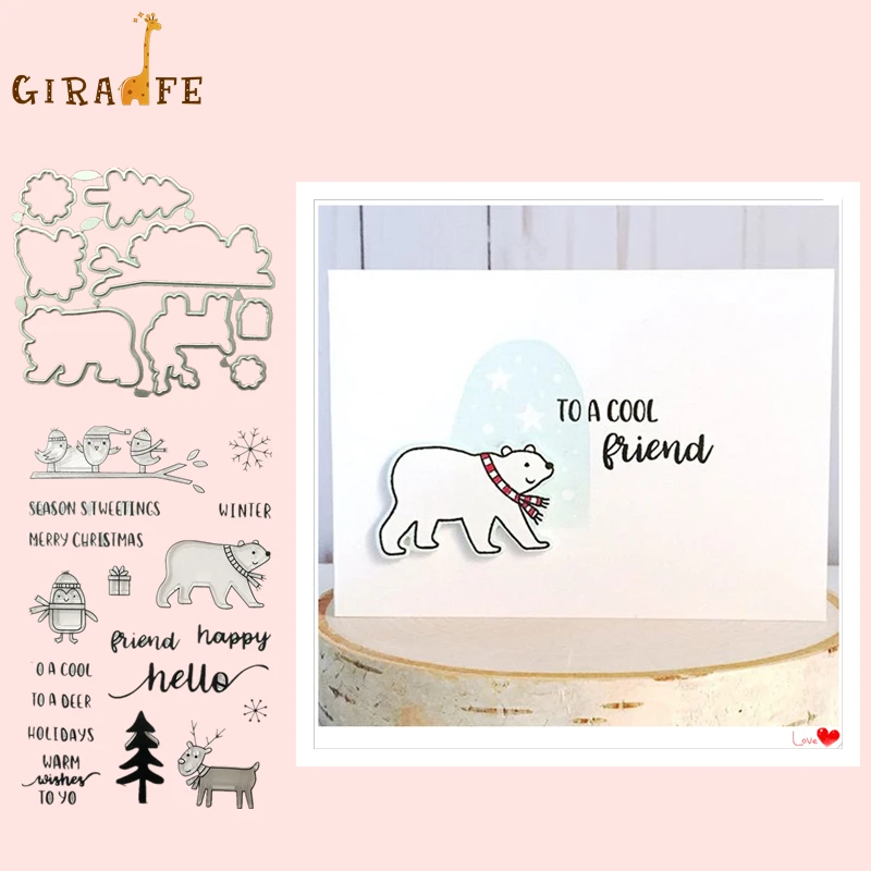 

Bear deer Metal Cutting Dies and stamps New 2019 Animal bear DIY dies scrapbooking New Arrivals Embossing Stamp and Die Set