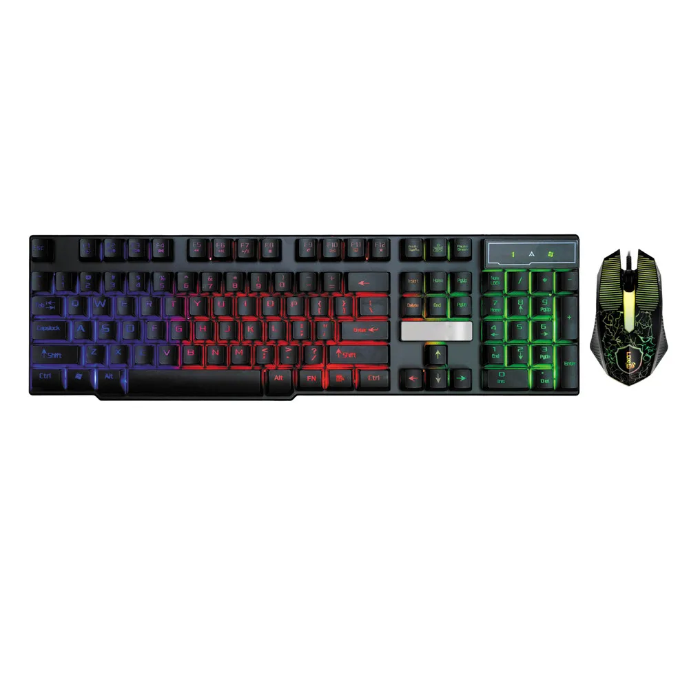

New Colorful Crack LED Illuminated Backlit USB Wired Rainbow Gaming Keyboard+Mouse For Desktop PC Gaming Keyboard And Mouse Set