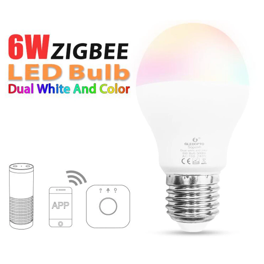 Лампочка Zigbee E27 6 Вт 12 Вт E26 лампа RGB двойная белая умная лампа Zigbee с управлением через приложение светодиодный светильник лампа AC 110 В 220 в 230 В Zigbee ZLL Link - Испускаемый цвет: 6W