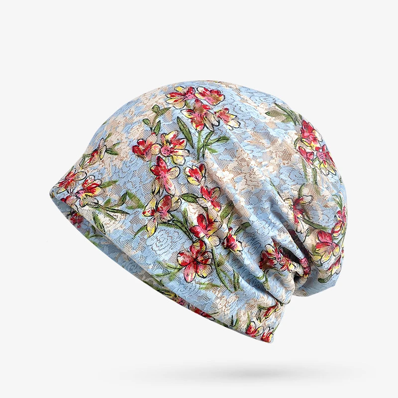 

Spring Summer Women Hedging Cap Skullies Beanies Knitting Caps Bonnet Double Layer Cotton Knitted Hat Lace Cap Autumn