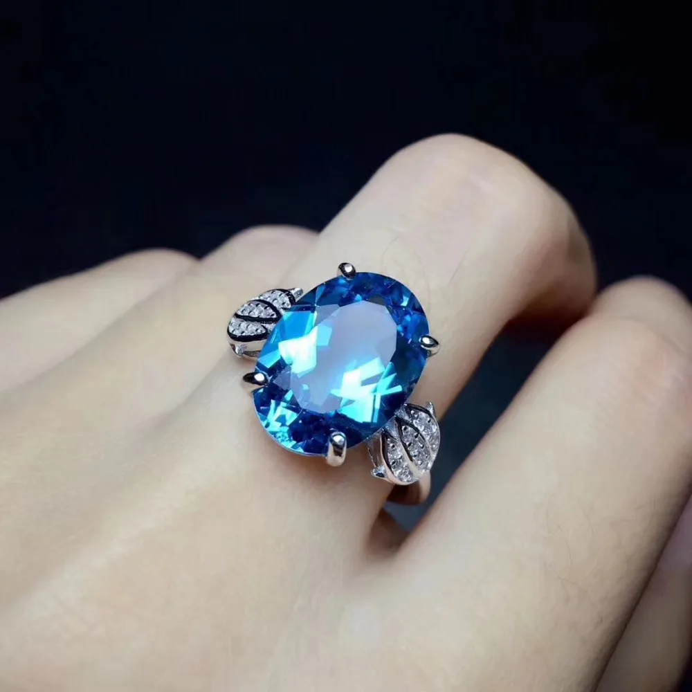 

Fashion Elegant flowers round Natural blue topaz gem Ring S925 Silver Natural gemstone Ring Women girl party gift Rings Jewelry