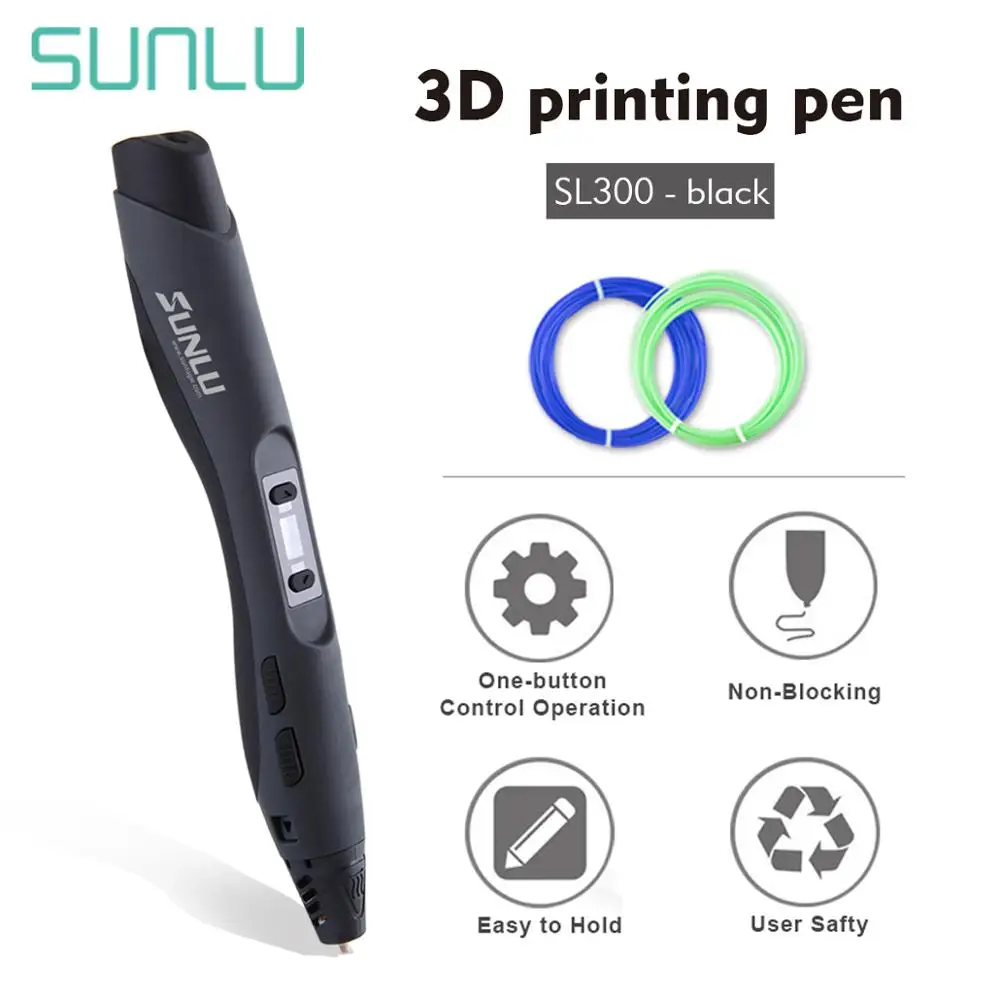 

SUNLU 3D Printing Pen Support ABS PCL PLA Filamant 1.75mm Refills USB Cable Best Birthday Gift for Adults and Kids Black Color