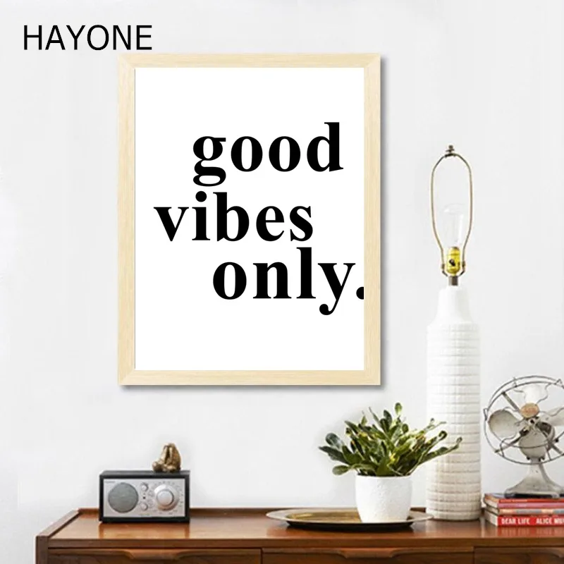 modern black white good vibes only quote art canvas poster