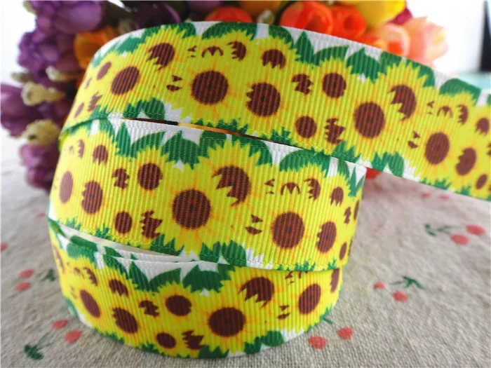 3//8/" Craft Sewing DIY 5 Yards White Pink//Green sunflower Grosgrain RIBBON 9mm