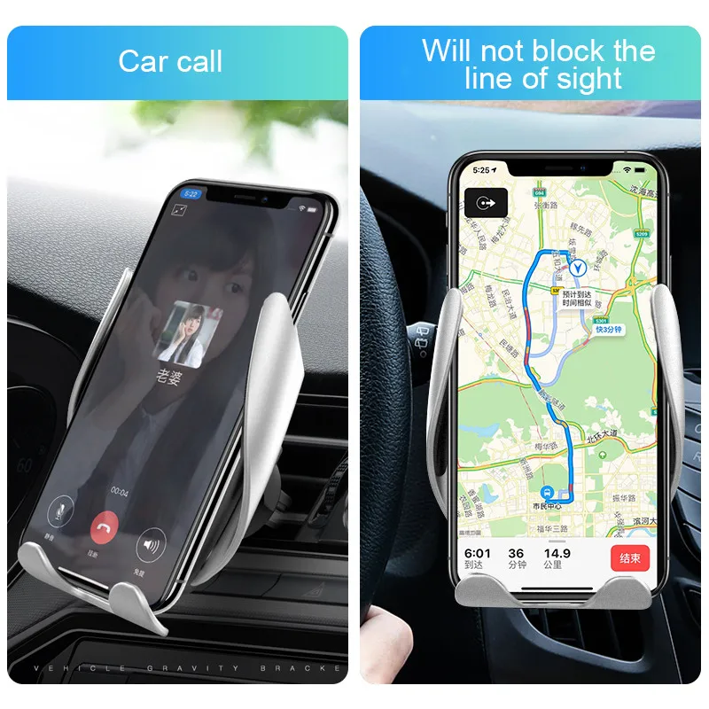 

Automatic Clamping Wireless Car Holder Mount Air Vent for iPhone Xs Max XR For Samsung Universal No Magnetic Phone Holder