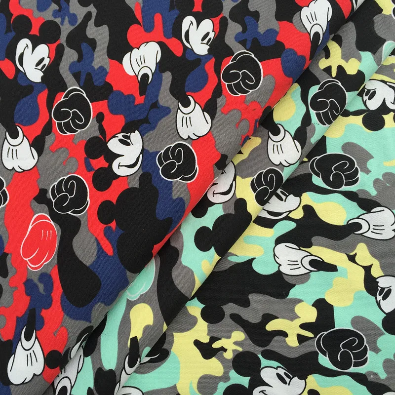 

90*145cm printedCamo Mickey DIY handmade patchwork Canvas fabric cloth home textile Sewing DIY Tablecloth Sofa Cover