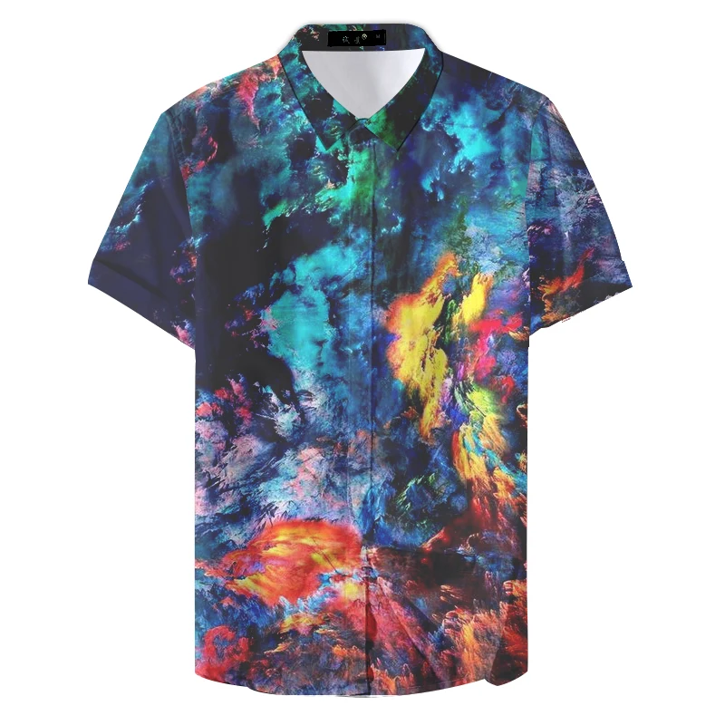 New Arrival summer Shirt Mens Colorful Printed Stand Collar Colorful Short Sleeve shirt - Цвет: Style2