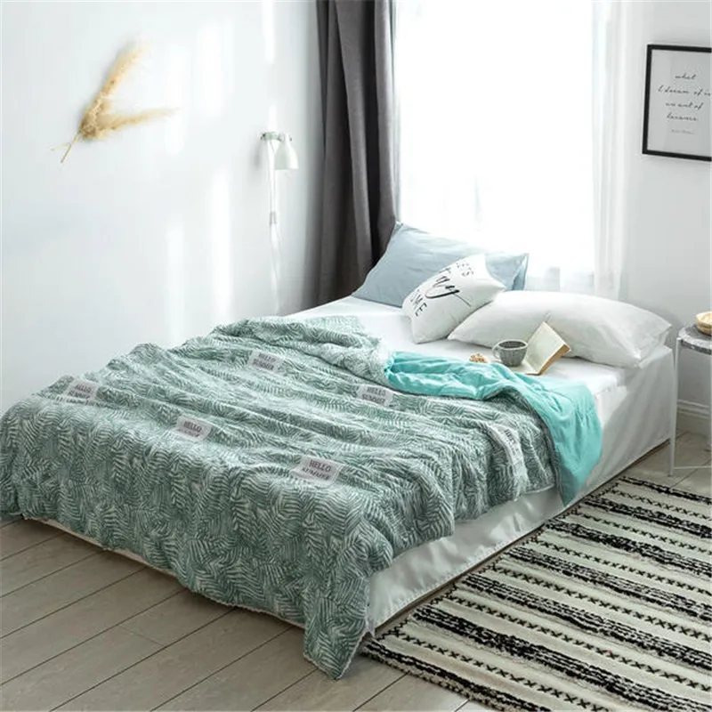 

Green Leaves Printing Cotton Summer Air Conditioner Cool Thin Quilt Washed Comfortable Home Textile Bedding Comforters Duvets