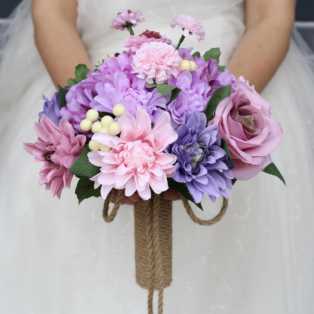H & S ramos de flores moradas para novia, flores de boda, rosas de  orquídeas románticas, para dama de honor|Ramos de boda| - AliExpress
