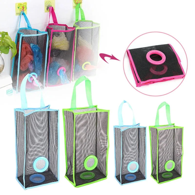 Mesh Hanging Garbage Bag Storage Packing Pouch Shopping Bags Kitchen