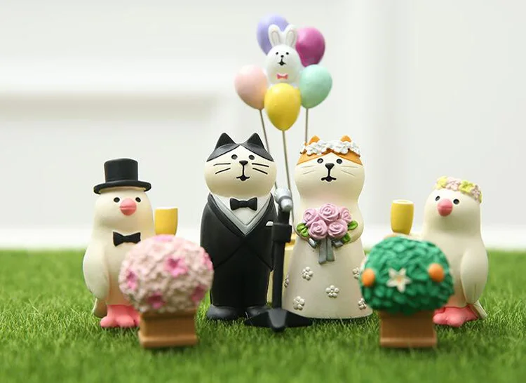 Japan Animation Wedding Decole Cat Model Miniature figurine cartoon wedding decoration fairy garden statue Home Gift Moss garden