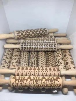 

Christmas Engraved Rolling Pin Reindeer Snowflake Embossing Rolling Pin For Cookies Noodle Biscuit Fondant Cake Dough Dropship