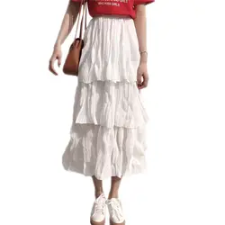 2018 лето-осень Для женщин Мода Высокая Талия корейский стиль длинные юбки женский Повседневное торт оборками-line Тонкий плиссированные юбки