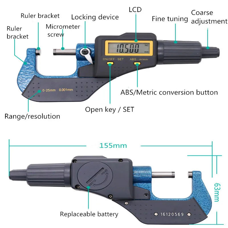 0-25 мм цифровой внешний Электронный микрометр микрометрический измеритель 0,001 мм толщина циркуль инструменты с коробкой