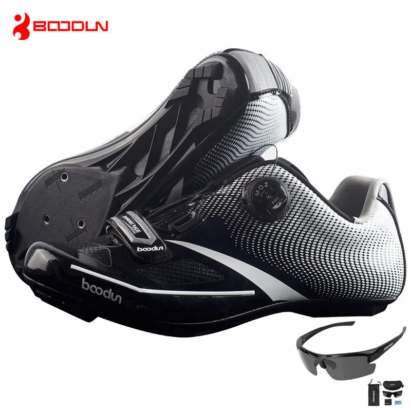 BOODUN, дышащий материал, профессиональная самоблокирующаяся велосипедная обувь, обувь для шоссейного велосипеда, Ультралегкие спортивные гоночные кроссовки, Zapatos Ciclismo - Цвет: black with glasses