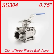 0,7" SS304 Зажимная промышленность три штуки PTFE не удерживающие шаровые клапаны Тяговая ручка 3 шт. корпус полный порт для воды, нефти и газа