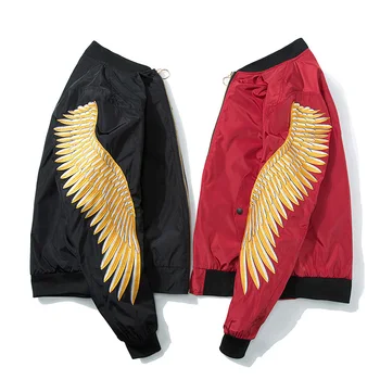 

New Mens Jacket Embroidery Gold and Silver Eagle Wings Stand Collar Bomber Jacket Fashion Outwear Man and woman Lovers Coat