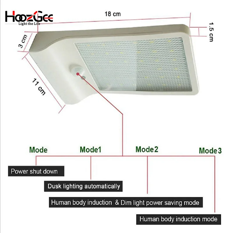 HoozGee Солнечный уличный светильник s Открытый сад 450LM 36 светодиодный PIR датчик движения светильник лампа безопасности водонепроницаемое Освещение стен