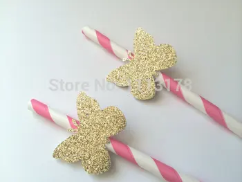 

custom Gold Glitter Cute Little Bunny paper Straws wedding Bridal Baby Shower birthday party Drink Stirrers / Decorative Straws