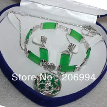 Дизайнерские Ювелирные изделия зеленая Подвеска из хризопраза Серьги Браслет набор- без коробки модные ювелирные изделия