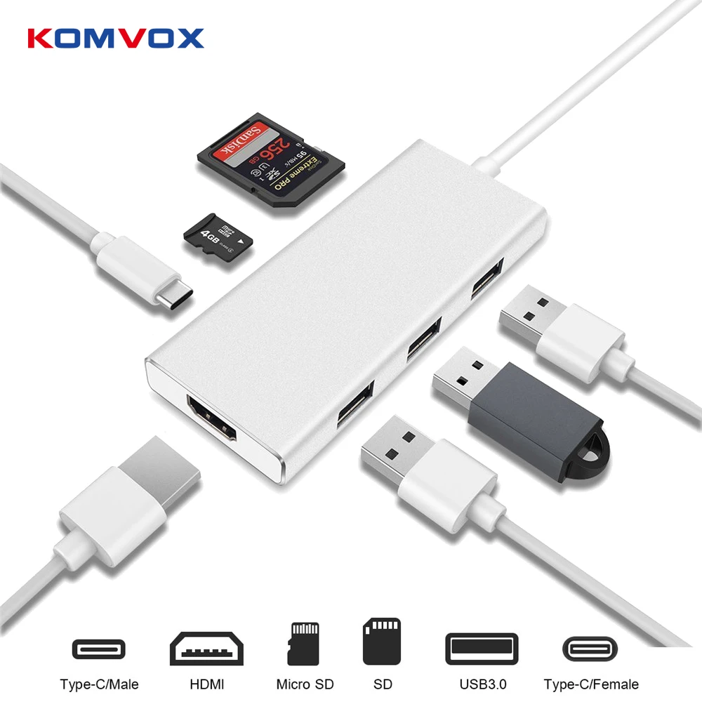 Мульти USB 3,1 type-C H к HDMI 4 K, 2 USB 3,0 порта, SD/TF карта с DP зарядным адаптером 7 портов usb type C конвертор