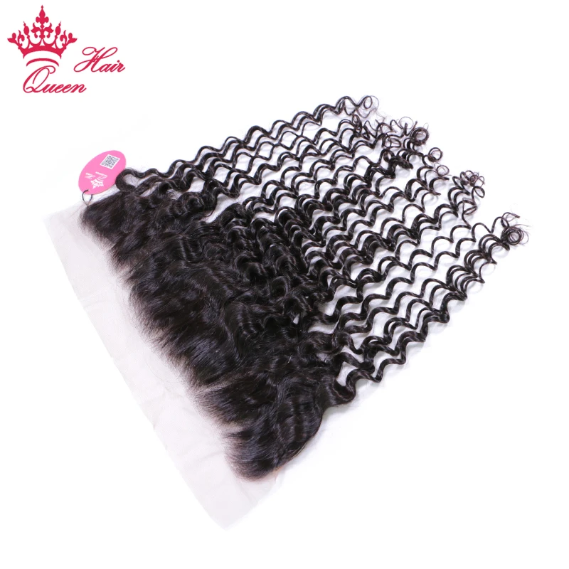 Queen Hair Products 13x4 Lace Frontal Brazilian Deep Wave Human Hair Natural Color #1B Free Part Swiss Lace 10-20\