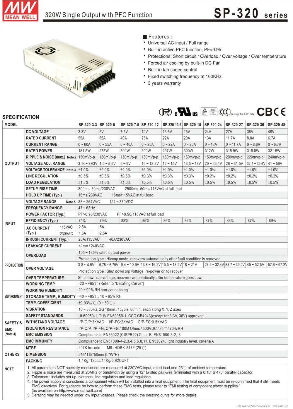 Специальное предложение означает хорошо SP-320-24 24 В 13А meanwell SP-320 24 В 312 Вт Один выход с PFC Функция питания