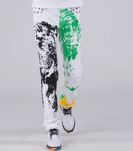 28-38 ! 2015 men’s new personalized fashion cotton jeans printing sanding straight slim casual trousers singer costumes clothing