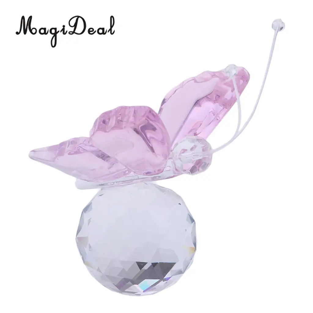 Crystal Flying Butterfly with Ball Base Paperweight Figurine Cut Glass Ornament Animal Statue Collectible Decoration