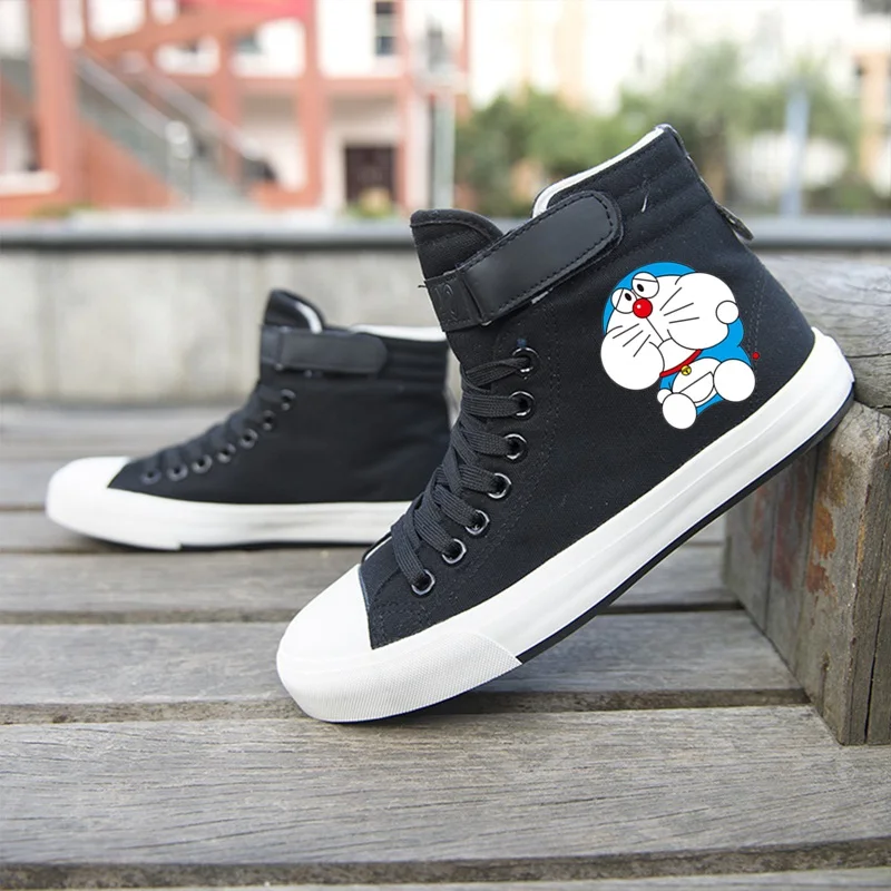 Забавная Doraemon, мультяшная музыкальная кошка, парусиновая обувь с героями мультфильмов, высокая обувь, повседневная мужская обувь на плоской подошве, модная обувь для студентов