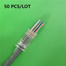 RJ45 разъем CAT6 Быстрый RJ 45 ethernet кабель разъем 8P8C сети 8pin неэкранированный через отверстие модульные терминалы позолоченные 50 шт