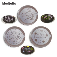 Medjelio 8 дюймов с днем рождения трафарет для напыления на торт роза любовь шаблон трафареты для скульптурирования Свадебные цветы сердце кофе украшения инструменты