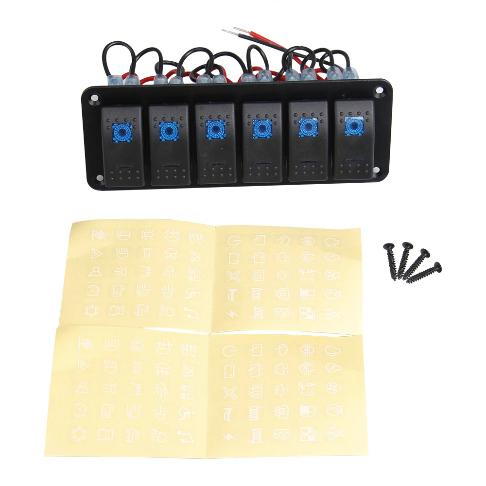 

6 Gang Blue LED Light Rocker Switch Panel Circuit Breaker Boat Marine Waterproof