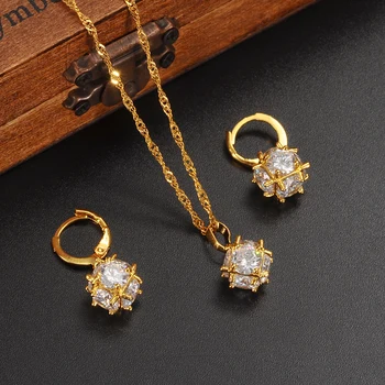 

Gold ball Jewelry Set for Women Charms Jewelry crystal beads cz red stone pendant necklace earrings wedding bridal girl gifts
