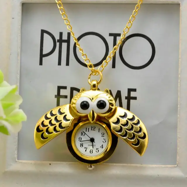 Vintage Bronze Retro Slide Smart Quartz Pocket Watch Owl Pendant Long Necklace W Vintage Bronze Retro Slide Smart Quartz Pocket Watch Owl Pendant Long Necklace W