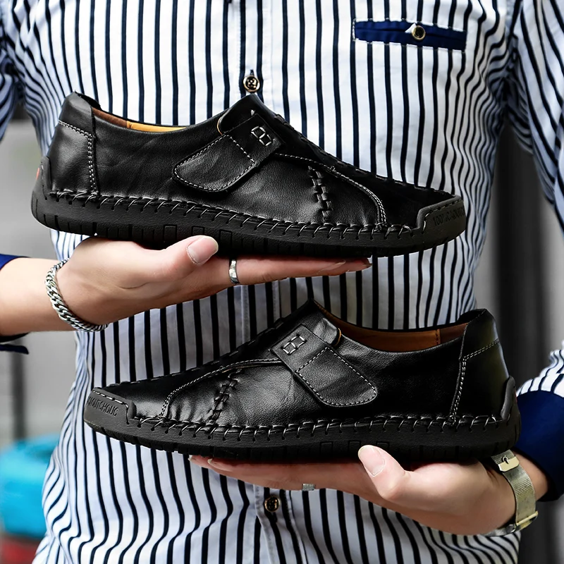 

2019 New Genuine Leather Loafers Men Moccasin Slip On Sneakers Flat High Quality Causal Men Shoes Adult Male Footwear Boat Shoes