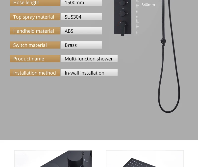 Rotating Water Led Shower Set 22 Waterfall Controller Black Shower System Massage Bath & Shower Faucets  (5)