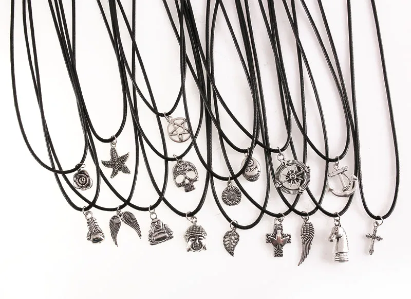 

Mix design jewelry chain Flower Skull Star Cross wing Compass pendant necklace for women girl nice gift